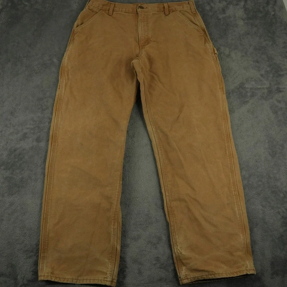Carhartt B111 Carpenter Pants Men 36x32(34x31) Brown Flannel Lined Duck Canvas